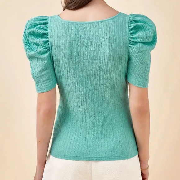 NEW| Textured Scoop Neck Puff Sleeve Chic & Trendy Blouse - Picture 2 of 5